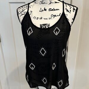 SHEER Black Beaded Diamond-Accent Sleeveless Top ADJUSTABLE STRAPS.XS